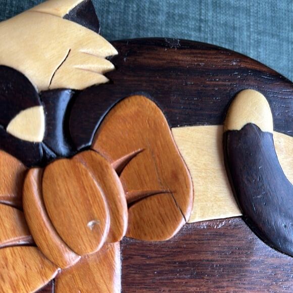 Handcrafted Wooden Cat Puzzle box with Bow secret stash box unique EUC! - Picture 3 of 8